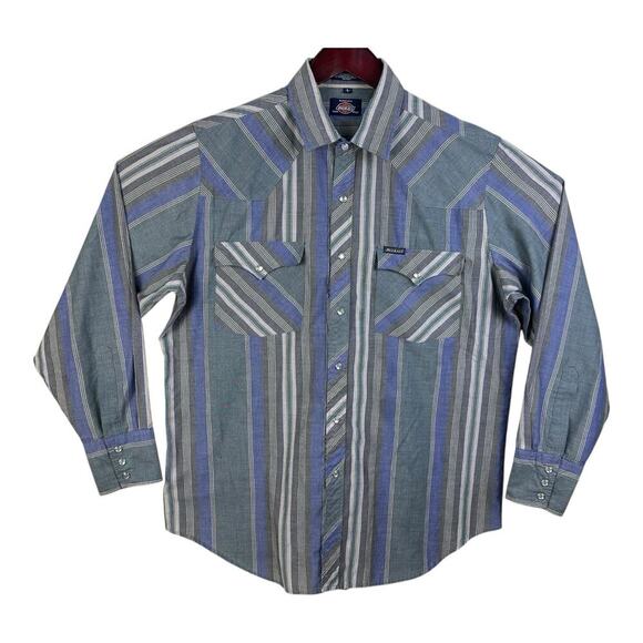 Dickies Men’s Pearl Snap Western Long Sleeve Striped Shirt Large Purple Denim - Picture 2 of 13